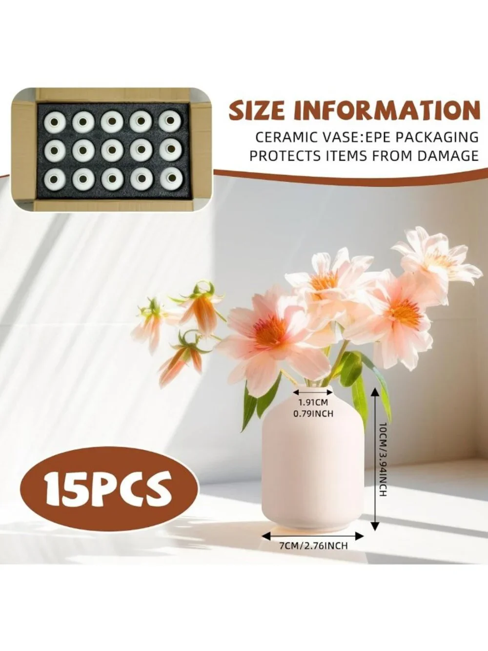 15 Pack Mini White Ceramic Bud Vases - 3.9